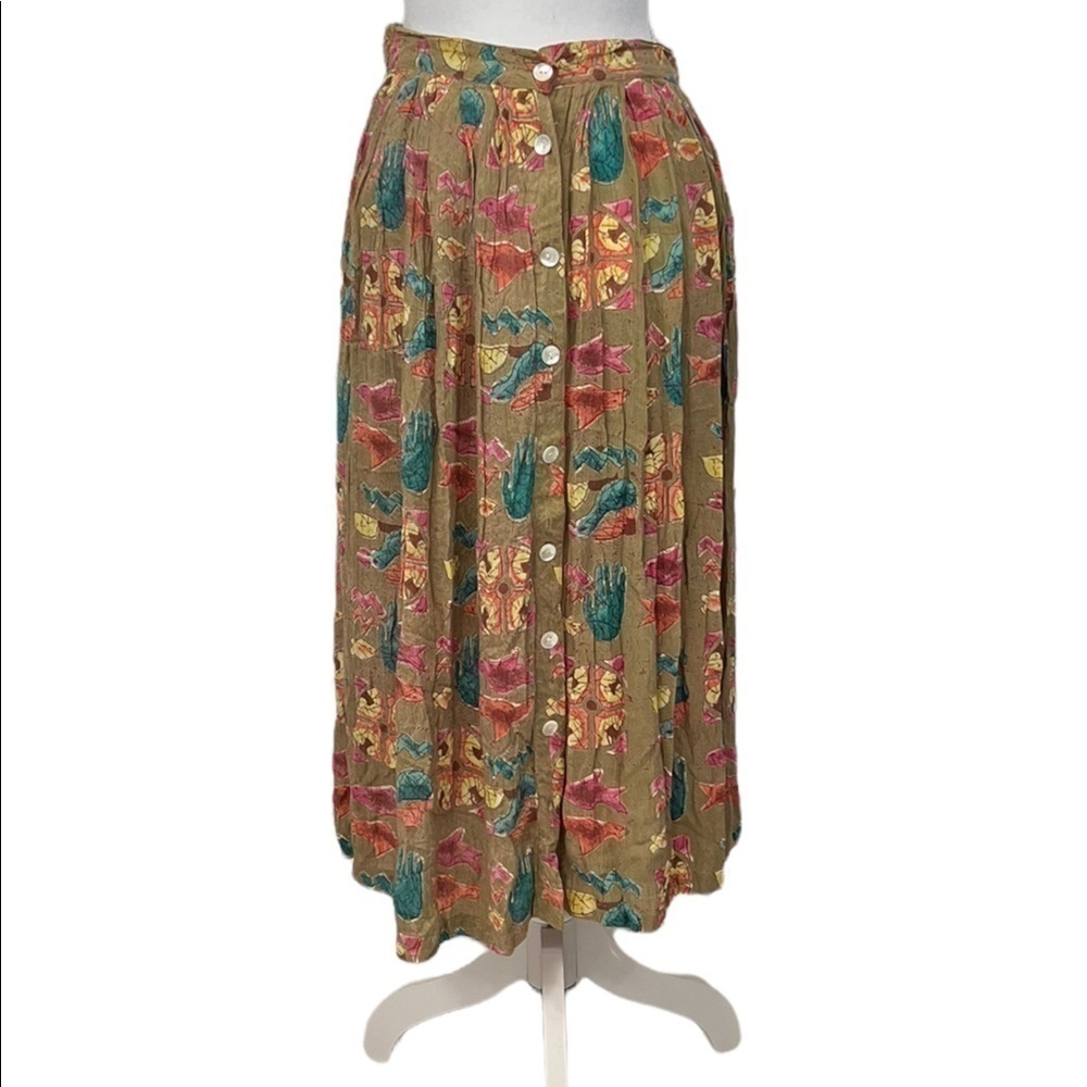 Vintage Adini Rayon Gauze Midi Skirt Button Front.